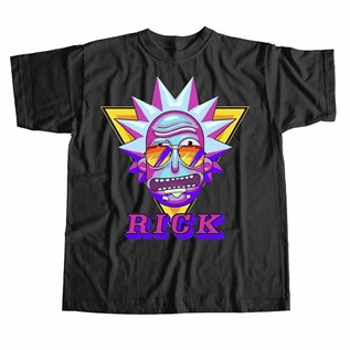 REMERA NEGRA RICK AND MORTY 08 XXL RICK COLORES TRIANGULO AMARILLO